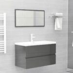 High Gloss Grey Bathroom Vanity Cabinet Set with Mirror Engineered Wood Storage