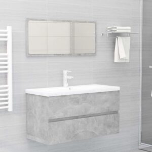 Chic Concrete Grey Bathroom Vanity Set with Mirror Engineered Wood Storage Cabinet