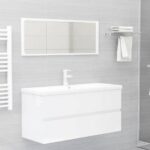 Chic High Gloss White Bathroom Furniture Set Mirror Cabinet Storage Engineered Wood