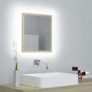 Stylish Sonoma Oak LED Bathroom Mirror with RGB Light Acrylic Wall Mounted