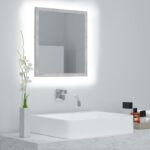 Contemporary LED Bathroom Mirror Concrete Grey Acrylic with RGB Light Wall Mount