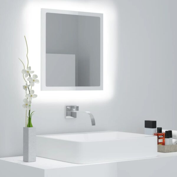 Contemporary High Gloss White LED Bathroom Mirror RGB Light Acrylic Wall Mount