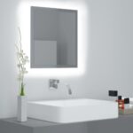 Contemporary High Gloss Grey LED Bathroom Mirror with RGB Light Acrylic Finish