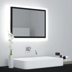 Contemporary LED Bathroom Mirror Black Wall Mounted RGB Light Acrylic Elegant