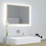 LED Illuminated Bathroom Mirror Sonoma Oak Finish RGB Light Wall Mounted Decor