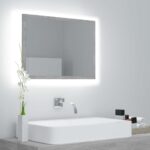 Contemporary LED Bathroom Mirror RGB Light Acrylic Wall Mounted Concrete Grey