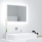 Contemporary High Gloss White LED Bathroom Mirror RGB Light Acrylic Wall Decor