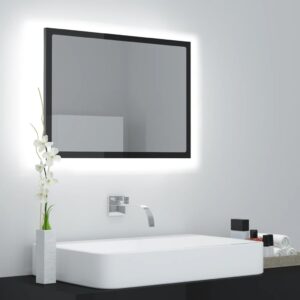 Contemporary High Gloss Grey LED Bathroom Mirror RGB Light Acrylic Wall Mount