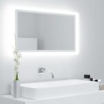 Contemporary LED Bathroom Mirror White Acrylic Wall Mounted RGB Light Elegant