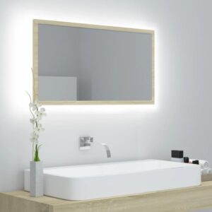 Stylish Sonoma Oak LED Bathroom Mirror with RGB Light Wall Mounted Acrylic