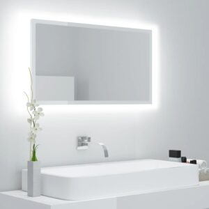 Contemporary High Gloss White LED Bathroom Mirror with RGB Light Acrylic