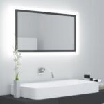 Contemporary High Gloss Grey LED Bathroom Mirror RGB Light Wall Mounted Acrylic