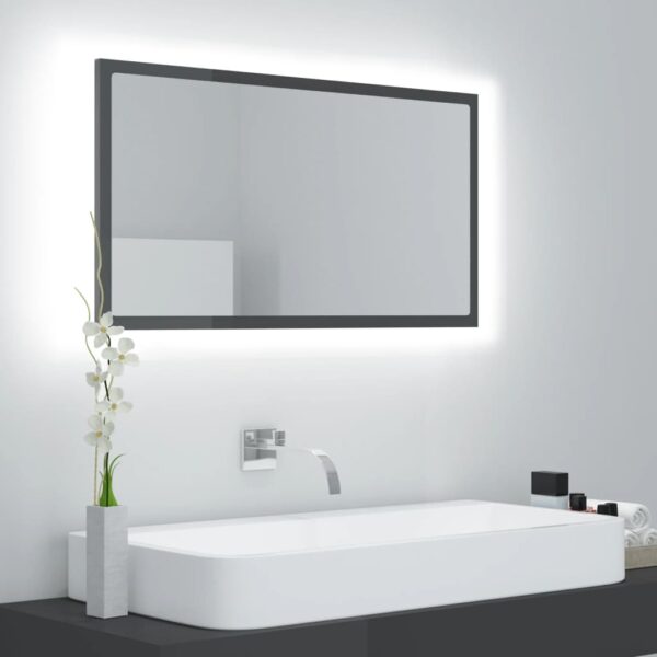 Contemporary High Gloss Grey LED Bathroom Mirror RGB Light Wall Mounted Acrylic