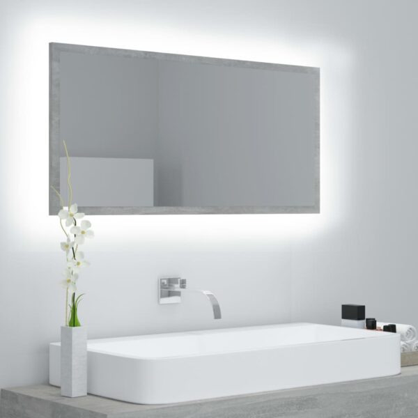 Contemporary LED Bathroom Mirror Wall Mounted RGB Light Acrylic Concrete Grey