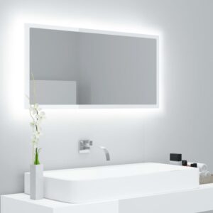 Contemporary High Gloss White LED Bathroom Mirror RGB Light Wall Mounted Chic