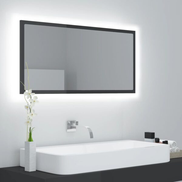 Contemporary High Gloss Grey LED Bathroom Mirror RGB Light Acrylic Wall Mount