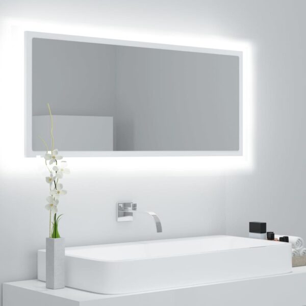 Contemporary LED Bathroom Mirror White Acrylic with RGB Light Wall Mounted