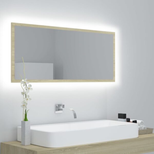 Contemporary LED Bathroom Mirror Wall Mounted Sonoma Oak Finish RGB Light