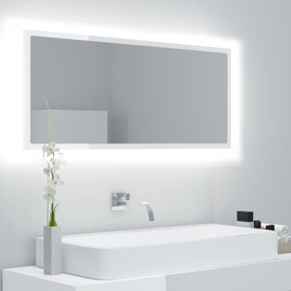 Contemporary High Gloss White LED Bathroom Mirror RGB Light Wall Mounted Acrylic