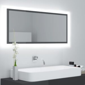 Contemporary High Gloss Grey LED Bathroom Mirror RGB Light Acrylic Wall Mount