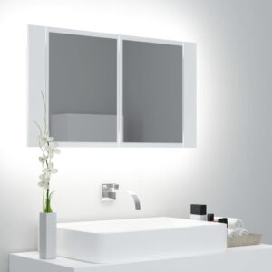 LED Illuminated Bathroom Mirror Cabinet White Wall Mount Storage RGB Light