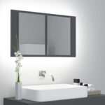 LED Illuminated Bathroom Mirror Cabinet Grey Wall Mount Storage RGB Light