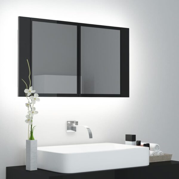 LED Bathroom Mirror Cabinet High Gloss Black 80x12x45 cm Acrylic