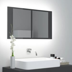 LED Illuminated Bathroom Mirror Cabinet High Gloss Storage Wall Mount Modern