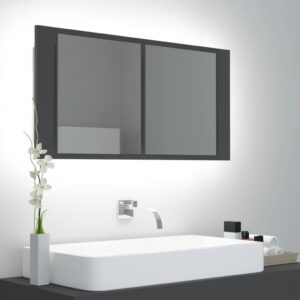 LED Illuminated Bathroom Mirror Cabinet Grey Wall Mount Storage RGB Light