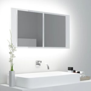 LED Bathroom Mirror Cabinet High Gloss White 90x12x45 cm Acrylic