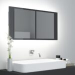 LED Illuminated Bathroom Mirror Cabinet High Gloss Storage Wall Mount Modern