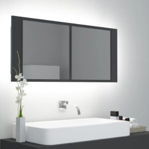 LED Illuminated Bathroom Mirror Cabinet Grey Wall Mount Storage RGB Light Acrylic