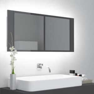 LED Illuminated Bathroom Mirror Cabinet High Gloss Storage Wall Mount Modern