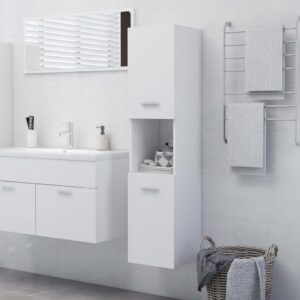 Chic White Engineered Wood Bathroom Cabinet Sleek Storage Wall Unit Organizer