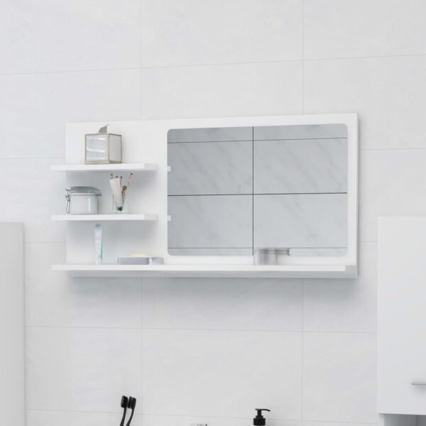 Chic White Wall Mounted Bathroom Mirror with Shelves Contemporary Wooden