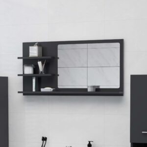 Chic Grey Wall Mounted Bathroom Mirror with Shelves Contemporary Wooden Frame