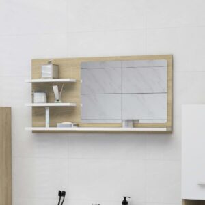 Bathroom Mirror White and Sonoma Oak 90x10.5x45 cm Engineered Wood