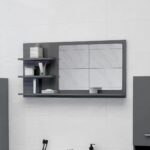 Chic High Gloss Grey Wall Mounted Bathroom Mirror with Shelves Contemporary