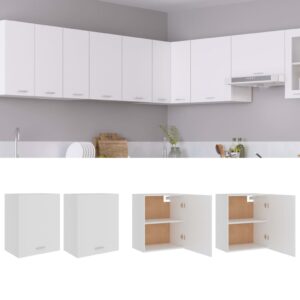 White Engineered Wood Kitchen Hanging Wall Cabinets Storage Organizer Set of Two