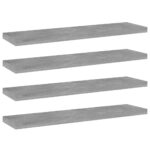 Modern Concrete Grey Floating Shelves Engineered Wood Wall Storage Set of Four