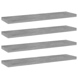 Modern Concrete Grey Floating Shelves Engineered Wood Wall Storage Set of Four