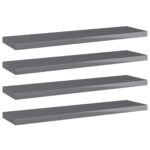 High Gloss Grey Engineered Wood Bookshelf Boards Set of Four Modern Storage