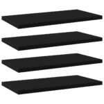 Engineered Wood Bookshelf Boards Set of Four Black Wall Mountable Storage Shelves