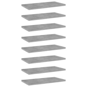 Modern Concrete Grey Engineered Wood Bookshelf Boards Set of Eight Storage