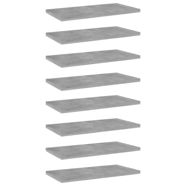 Modern Concrete Grey Engineered Wood Bookshelf Boards Set of Eight Storage