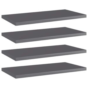 High Gloss Grey Engineered Wood Bookshelf Boards Set of Four Modern Storage Shelves