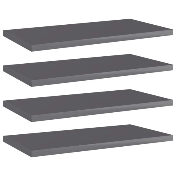 High Gloss Grey Engineered Wood Bookshelf Boards Set of Four Modern Storage Shelves