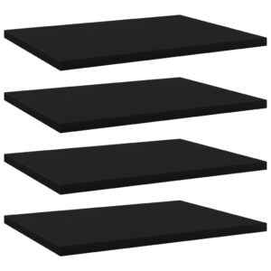 Engineered Wood Bookshelf Boards Set of Four Black Wall Mount Floating Shelves