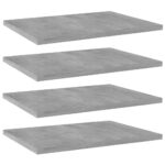 Modern Concrete Grey Engineered Wood Bookshelf Boards Set of Four Storage Shelves