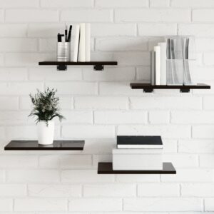 High Gloss Black Engineered Wood Bookshelf Boards Set of Four Modern Storage